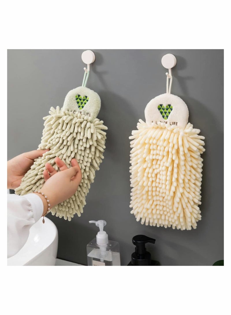 SYOSI 2Pcs Hand Towels for Bathroom Decorative Set SYOSI Chenille Hanging Microfiber Plush Absorbent Soft Small Bath Towel with Loop for Kitchen Washstand - Image 2