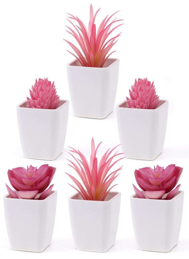 Woration 6Pcs Mini Artificial Succulent Plants Fake Plastic Succulents Potted for Garden Office Home Desk Decorations Floral Arrangement Craft- White Pots - Image 1