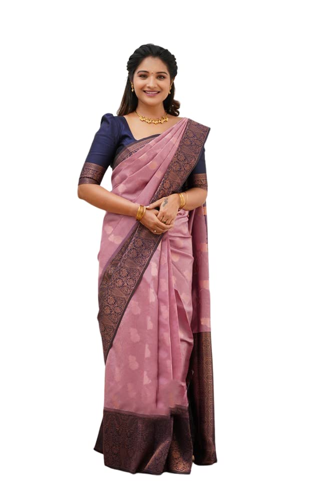 SGF11 Women's Kanjivaram Soft Lichi Silk Saree With Blouse Piece (Light Pink) - Image 1