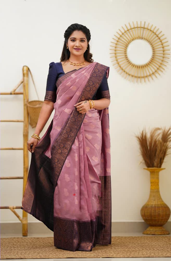 SGF11 Women's Kanjivaram Soft Lichi Silk Saree With Blouse Piece (Light Pink) - Image 5