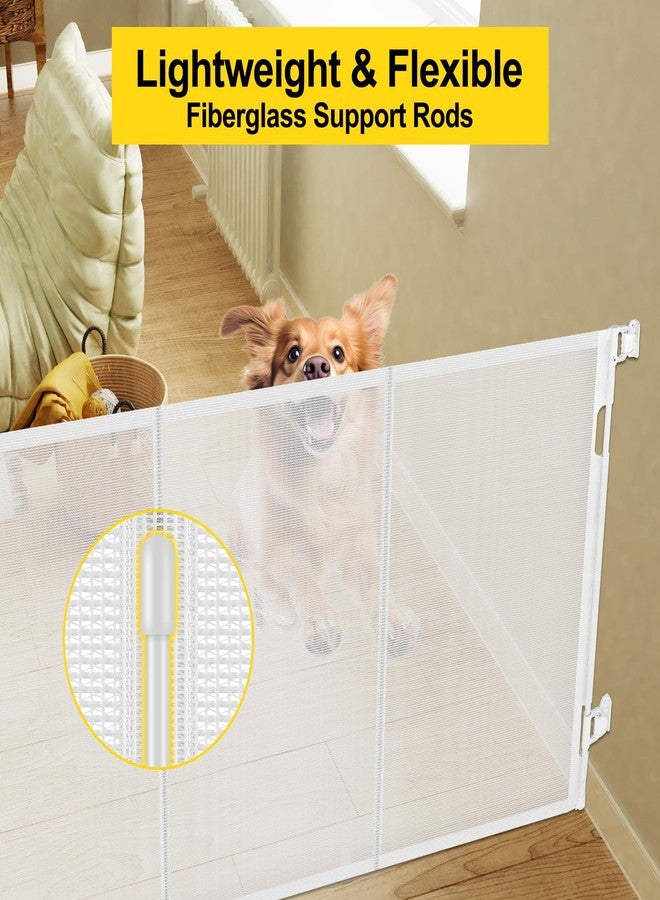 Bingguz Reinforced 42” Tall x 100” Extra Wide Retractable Baby Gate for Large Openings Tall Baby Gates for Dogs Pet Gate with Rods to Prevent Crawling Through, Extra Wide Mesh Dog Gate, White - Image 3