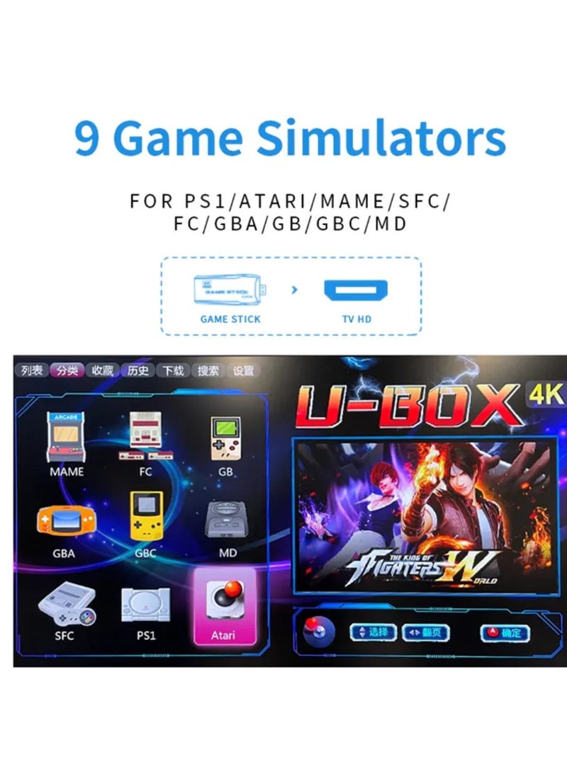 DIGI CORE - Wireless Retro Game Console Plug And Play Video Game Stick Built In 10000+ Games, 9 Classic Emulators 4K High Definition HDMI Output For Tv With Dual 2.4G Wireless Controllers With 64GB Memory Card - Image 1