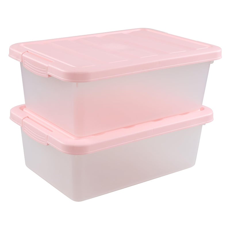 Qqbine 14 Quart Plastic Latching Storage Box Plastic Underbed Storage Bin with Pink Lids 2 Packs