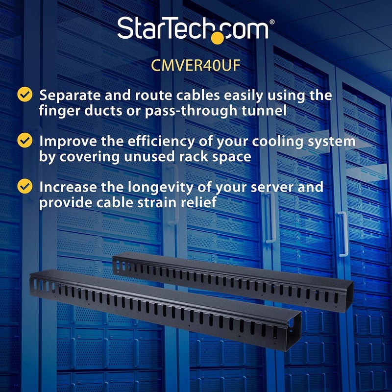 StarTechcom Vertical Cable Organizer with Finger Ducts  Vertical Cable Management Panel  RackMount Cable Raceway  40U  6 ft CMVER40UF - Image 3