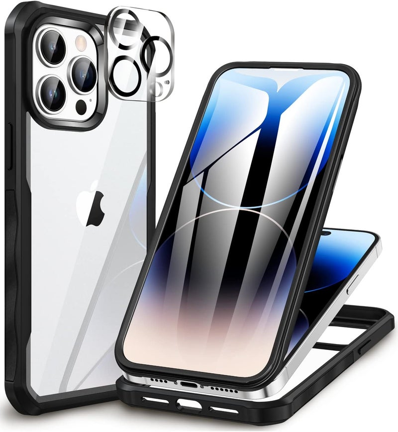 CENHUFO Compatible with iPhone 14 Pro Max Case Built-in Glass Screen Protector with Camera Lens Protector, 360 Full Body Heavy Duty Protective Phone Case for iPhone 14 Pro Max case Shockproof -Black Global flexible assemble picks - Image 1
