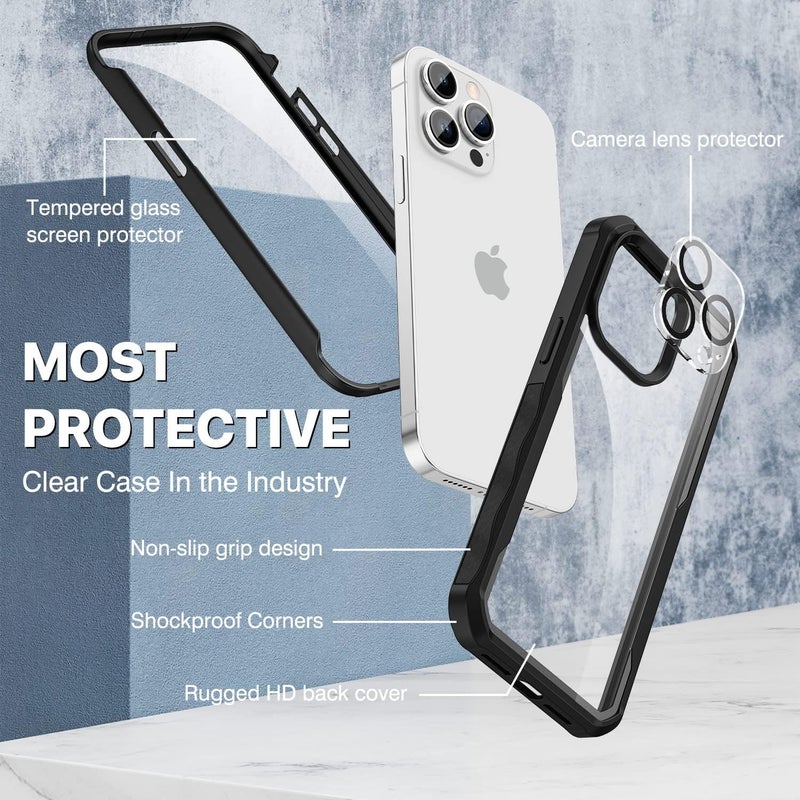 CENHUFO Compatible with iPhone 14 Pro Max Case Built-in Glass Screen Protector with Camera Lens Protector, 360 Full Body Heavy Duty Protective Phone Case for iPhone 14 Pro Max case Shockproof -Black Global flexible assemble picks - Image 2