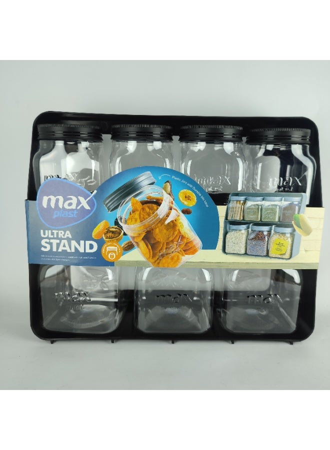 ماكس بلاست طقم برطمانات بلاستيك للتخزين - 7 قطع مع حامل - Image 1