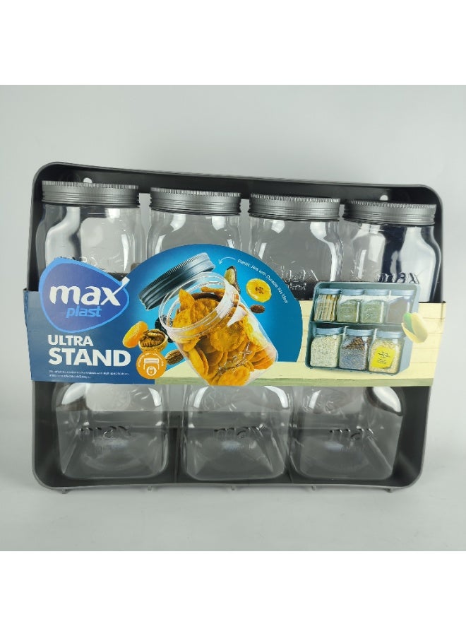 ماكس بلاست طقم برطمانات بلاستيك للتخزين - 7 قطع مع حامل - Image 3