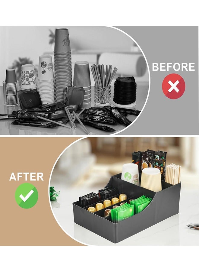 رف تخزين لمحطة القهوة، رف تخزين التوابل على سطح العمل مع 9 حجرات، منظم تخزين توابل القهوة والشاي، مناسب للمنزل والمكتب وغرفة المعيشة، أسود - Image 4