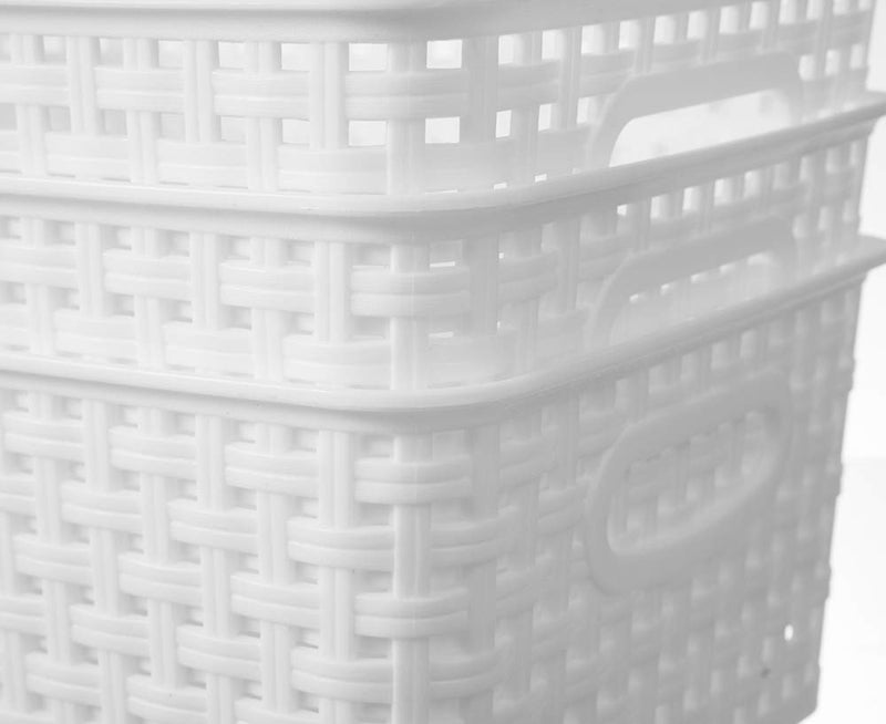 ZHENFAN White Plastic Woven Storage Baskets, 12-Pack Weave Basket Organizer for Kitchen Office Bathroom - Image 3