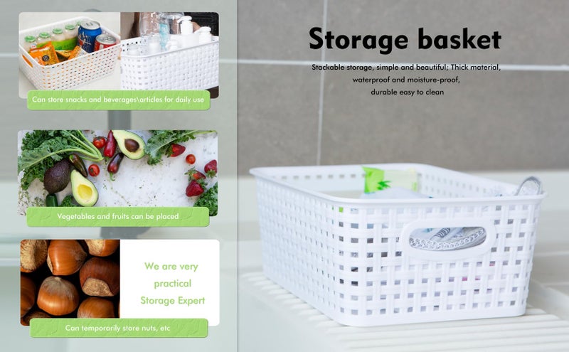 ZHENFAN White Plastic Woven Storage Baskets, 12-Pack Weave Basket Organizer for Kitchen Office Bathroom - Image 4