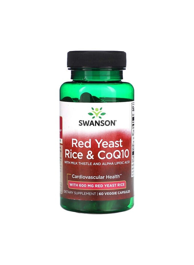 SWANSON أرز الخميرة الحمراء و CoQ10 مع حليب الشوك وحمض ألفا ليبويك، 60 كبسولة نباتية
