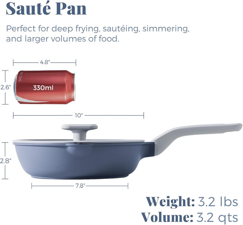 PRICUSIS Nonstick Ceramic Sauté Pan with Lid (3.2 qt, 10 inch), Toxin-Free Deep Frying Pan, Versatile Non Stick Frying Pan, Skillet, PTFE, PFOA & PFAS Free, Compatible with All Stovetops. - Image 2