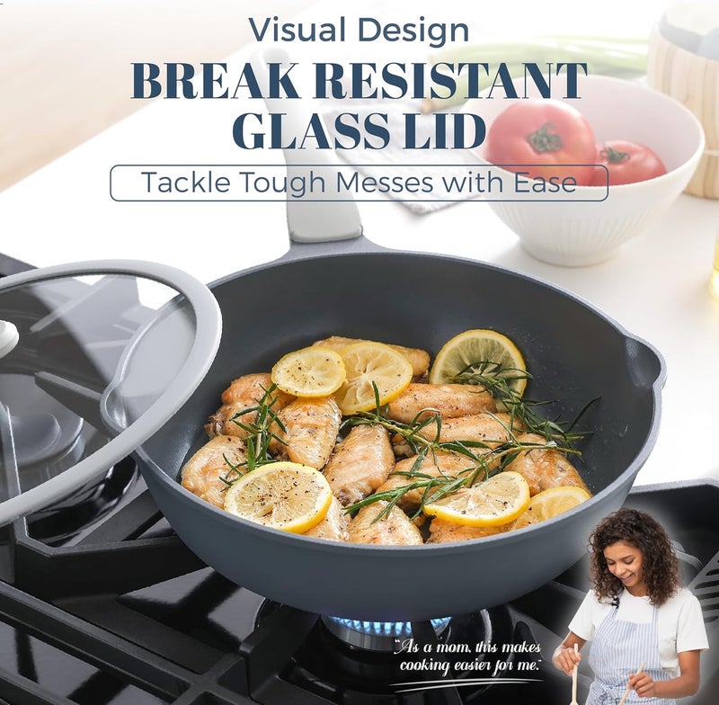 PRICUSIS Nonstick Ceramic Sauté Pan with Lid (3.2 qt, 10 inch), Toxin-Free Deep Frying Pan, Versatile Non Stick Frying Pan, Skillet, PTFE, PFOA & PFAS Free, Compatible with All Stovetops. - Image 5