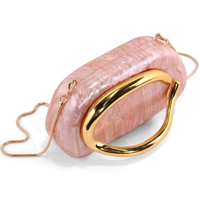 NEWROGENG Clutch Purses for Women Formal, Marble Acrylic Evening Bags with Chain, Trendy Metal Handle Purses and Handbags 2025, Marble Pink - Image 3