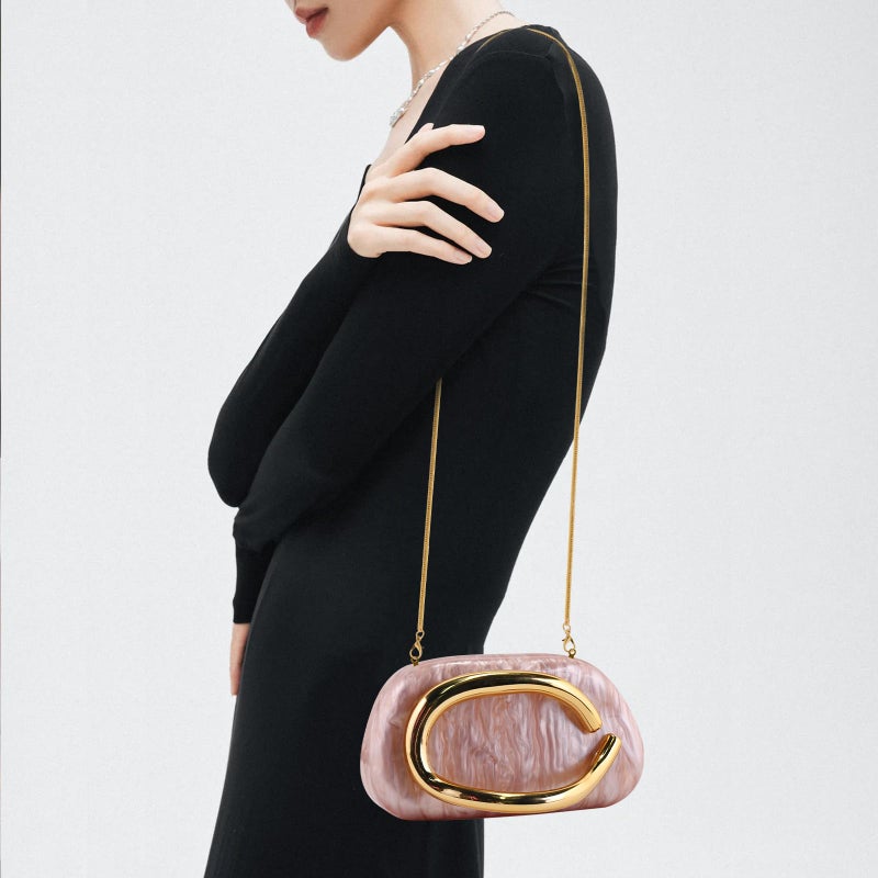 NEWROGENG Clutch Purses for Women Formal, Marble Acrylic Evening Bags with Chain, Trendy Metal Handle Purses and Handbags 2025, Marble Pink - Image 4