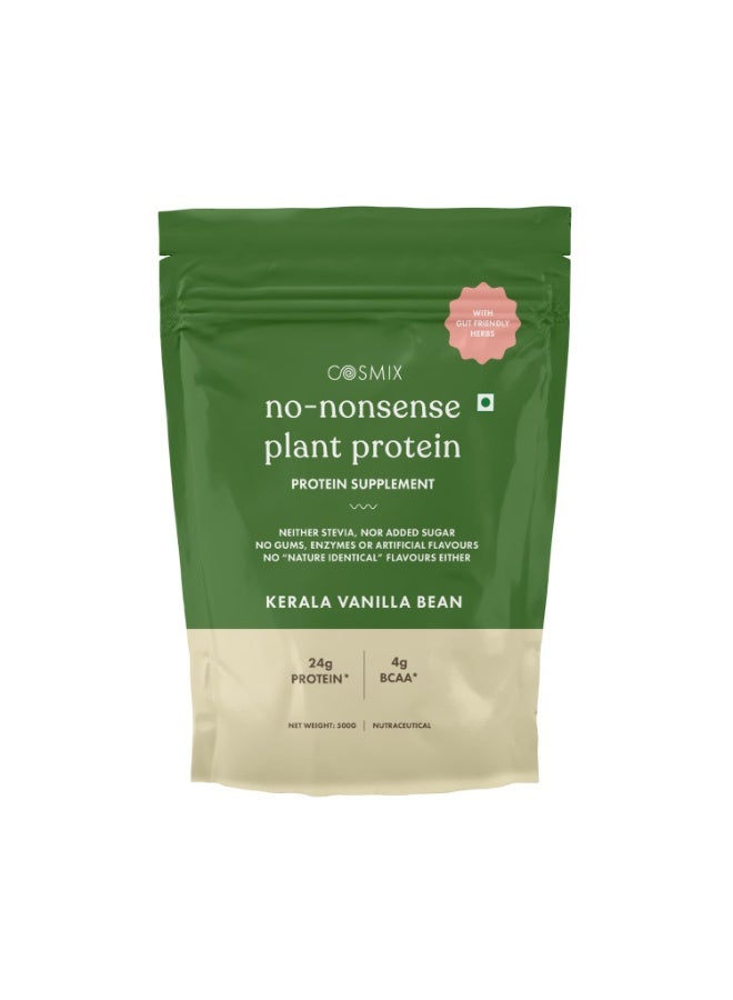 Cosmix No Nonsense Plant Protein | Organic Pea & Brown Rice Isolate | Vegan | 21g Protein/Serving | Easy To Digest | All Essential Amino Acids | No Preservatives | Kerala Vanilla Bean - 500g - Image 1