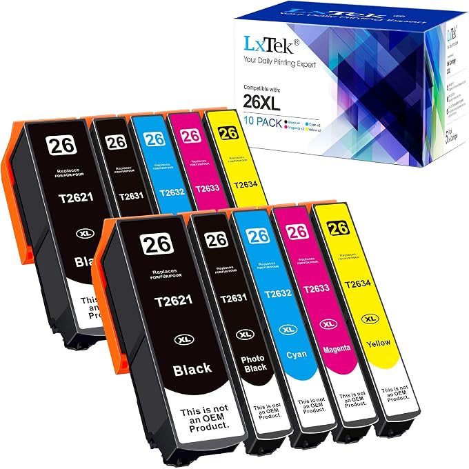 LxTek 26XL Compatible Replacement for 26 26 XL Ink Cartridges for Expression Premium XP-510 XP-520 XP-600 XP-605 XP-610 XP-615 XP-620 XP-625 XP-700 XP-720 XP-710 XP-800 XP-810 XP-820