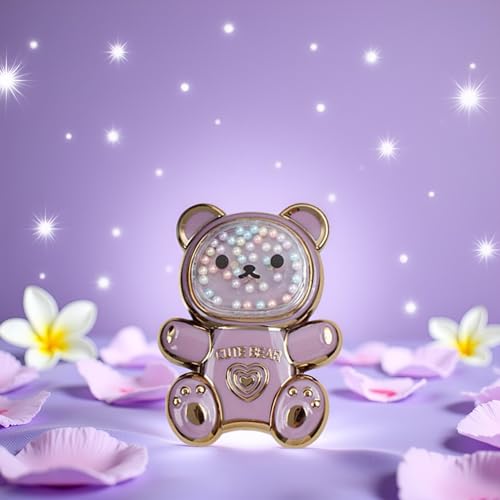 Pxiryanlow Purple Cute Phone Stand Holder,Cell Phone Bear Shaped Hidden Kickstand for Desk,Bear Shaped Phone Holder,Adjustable Tablet Phone Ring Stand with 3D Moving Star Sequins for Girls Women Accessories - Image 4