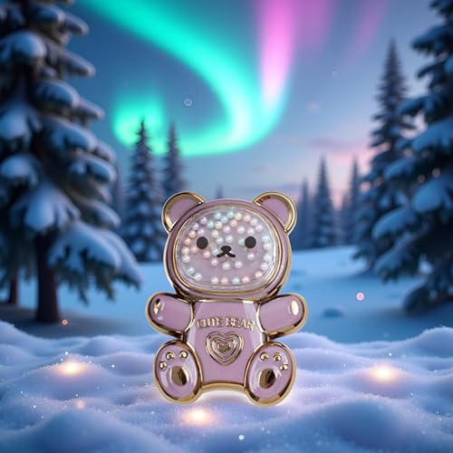 Pxiryanlow Purple Cute Phone Stand Holder,Cell Phone Bear Shaped Hidden Kickstand for Desk,Bear Shaped Phone Holder,Adjustable Tablet Phone Ring Stand with 3D Moving Star Sequins for Girls Women Accessories - Image 3