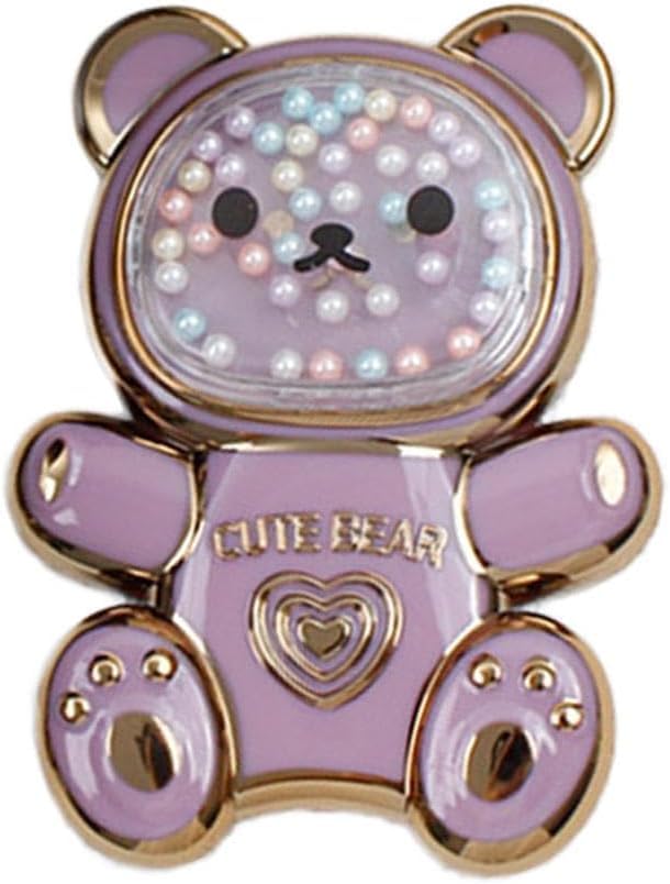 Pxiryanlow Purple Cute Phone Stand Holder,Cell Phone Bear Shaped Hidden Kickstand for Desk,Bear Shaped Phone Holder,Adjustable Tablet Phone Ring Stand with 3D Moving Star Sequins for Girls Women Accessories - Image 1
