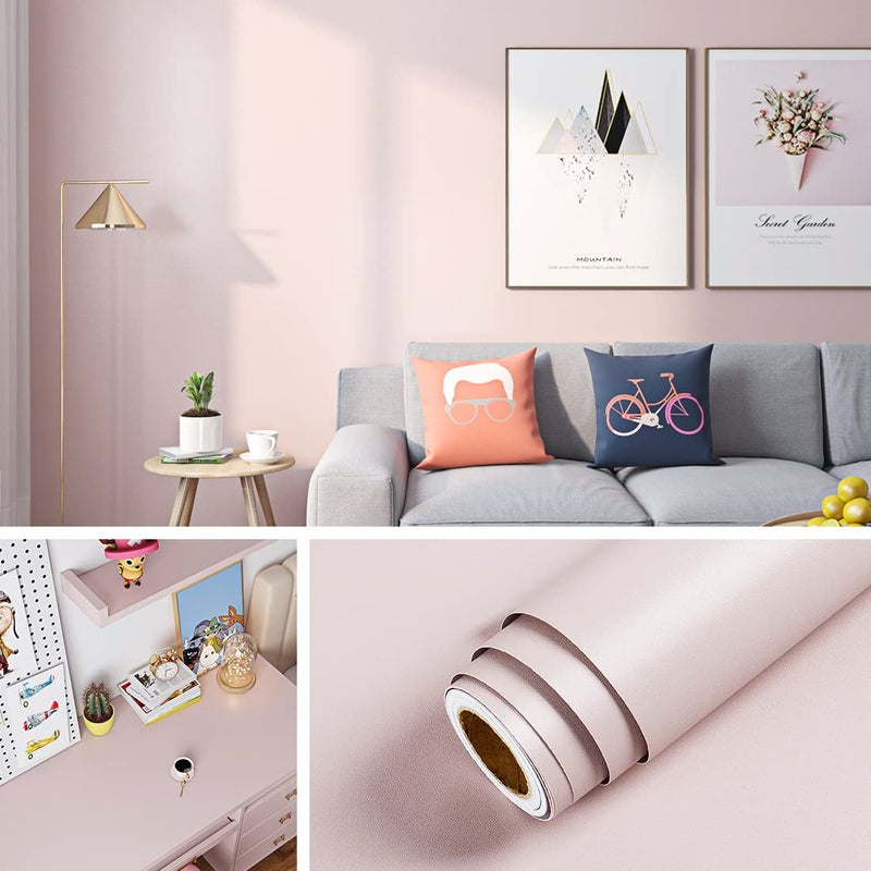 Livelynine 24x394 Wide Pink Contact Paper Peel and Stick Blush Pink Wall Paper for Bedrooms Living Room Accent Renter Friendly Cute Kids Wallpaper for Room Girl Self Adhesive Light Pink Vinyl Wrap - Image 2