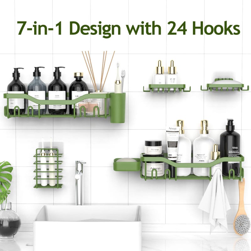 NESOMI Shower Caddy Adhesive Shower Organizer 7-Pack, Rustproof Stainless Steel Bathroom Shelves, Large Capacity No-Drill Rack Storage Accessories with Soap Dish Toothbrush Holder Hooks - Image 4
