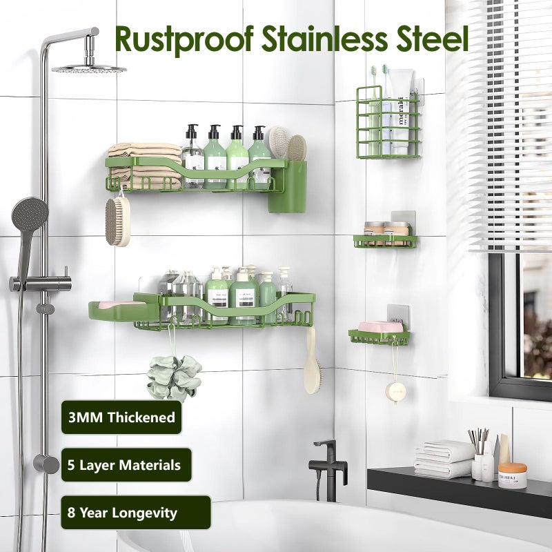 NESOMI Shower Caddy Adhesive Shower Organizer 7-Pack, Rustproof Stainless Steel Bathroom Shelves, Large Capacity No-Drill Rack Storage Accessories with Soap Dish Toothbrush Holder Hooks - Image 5