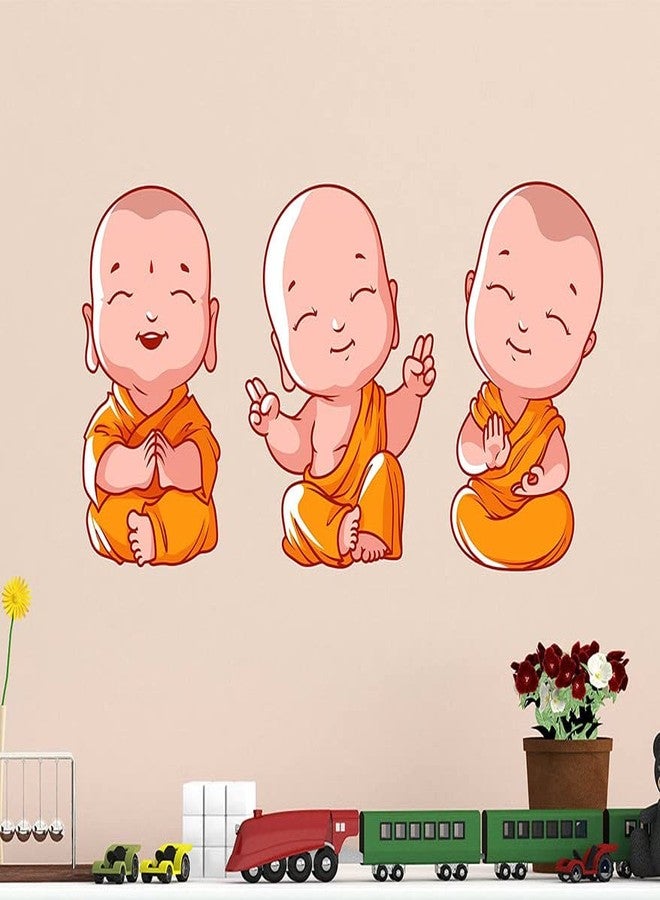 Byte Shop Buddha Design Three Baby Monk' Wall Sticker for Living Room, Bedroom, Kids Room, (Multicolor,Size - 41 Cm X 78 Cm)