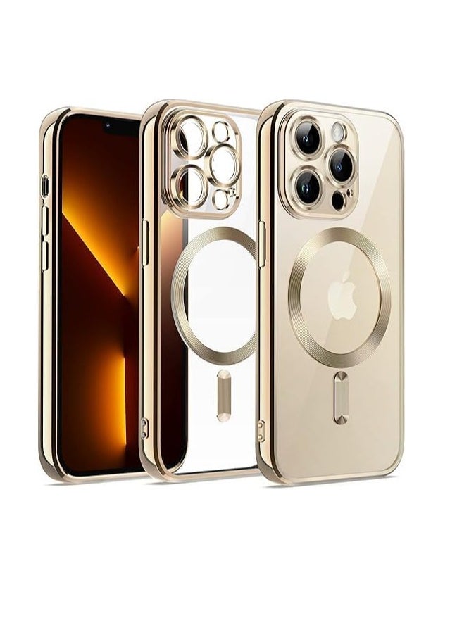 جراب حماية شفاف مغناطيسي متوافق مع ماج سيف لموبايل ايفون 12 برو ماكس / iPhone 12 Pro Max مضاد للصدمات والخدوش وواقي لعدسة الكاميرا (ذهبي) من تين تك