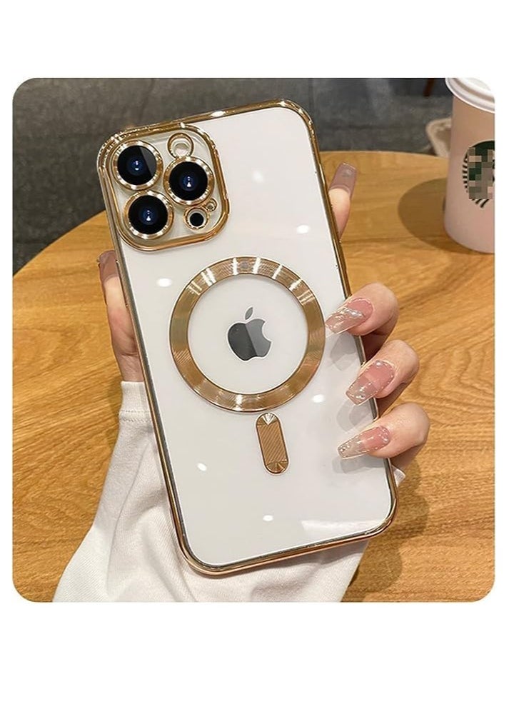 جراب حماية شفاف مغناطيسي متوافق مع ماج سيف لموبايل ايفون 12 برو ماكس / iPhone 12 Pro Max مضاد للصدمات والخدوش وواقي لعدسة الكاميرا (ذهبي) من تين تك