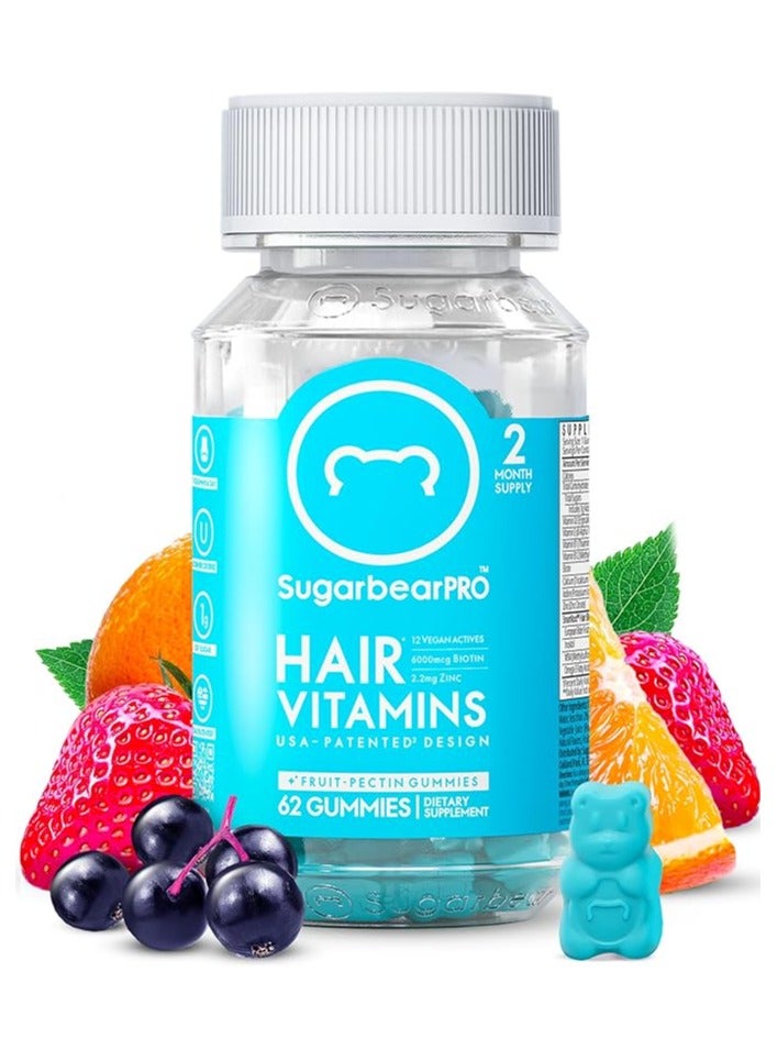 SugarbearPRO Hair Vegan Vitamin Gummies for Normal Hair Growth Vitamin C, 6000 mcg Biotin, B12, Zinc, Iodine, Folic Acid, Coconut Oil, Hair and Nails Supplement for Women And Men - 1 Month Supply  - Image 1