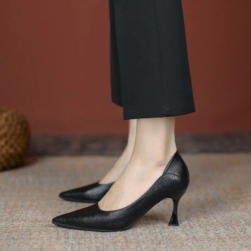 Not Tiring High Heels, Soft Leather, Soft Sole, Stiletto Heel, Pointed Toe Work Shoes, Black Comfortable Professional Shoes For Women - Image 3