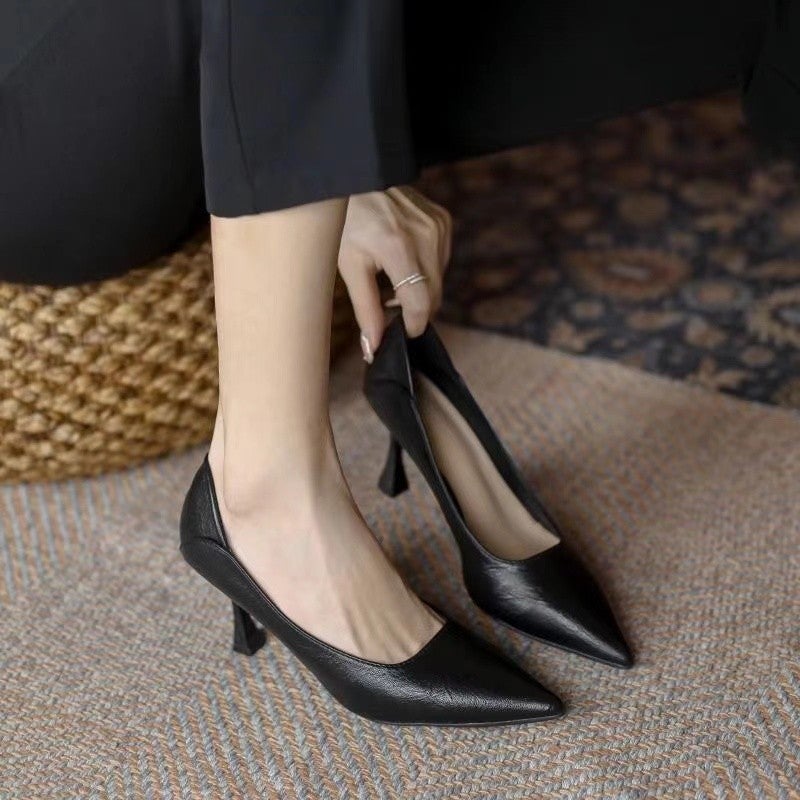 Not Tiring High Heels, Soft Leather, Soft Sole, Stiletto Heel, Pointed Toe Work Shoes, Black Comfortable Professional Shoes For Women - Image 2