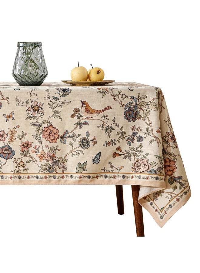 ISAENNE French Tablecloth for Rectangle Tables,Linen Table Cloth with Flowers and Birds Pattern,Heavy Durable Table Cover for Dining Thanksgiving Kitchen Decor Party Banquet Christmas,67"*118" - Image 1