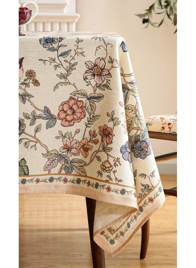 ISAENNE French Tablecloth for Rectangle Tables,Linen Table Cloth with Flowers and Birds Pattern,Heavy Durable Table Cover for Dining Thanksgiving Kitchen Decor Party Banquet Christmas,67"*118" - Image 4