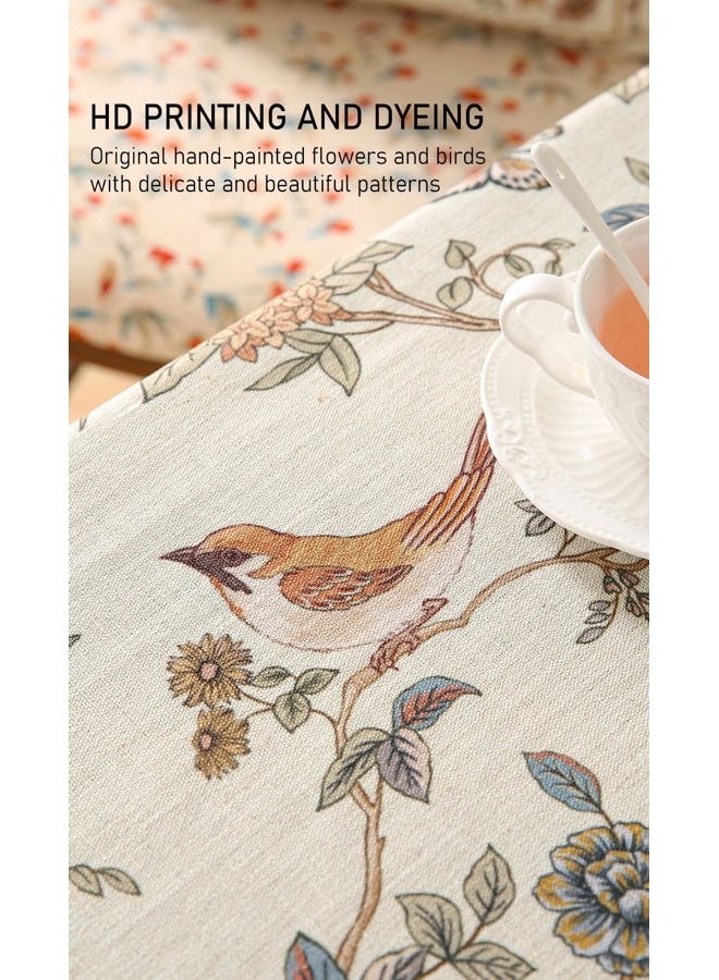 ISAENNE French Tablecloth for Rectangle Tables,Linen Table Cloth with Flowers and Birds Pattern,Heavy Durable Table Cover for Dining Thanksgiving Kitchen Decor Party Banquet Christmas,67"*118" - Image 5