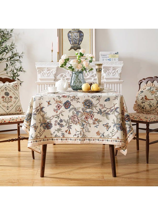 ISAENNE French Tablecloth for Rectangle Tables,Linen Table Cloth with Flowers and Birds Pattern,Heavy Durable Table Cover for Dining Thanksgiving Kitchen Decor Party Banquet Christmas,67"*118" - Image 3