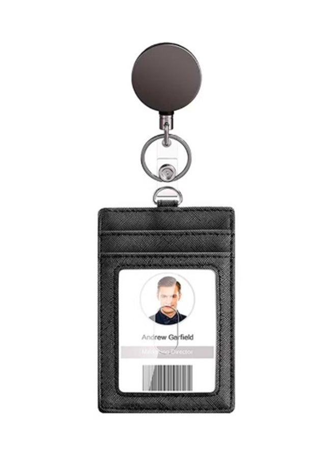cyleto Heavy Duty Metal Retractable Badge Holder Reel with Belt Clip Key Ring, Waterproof Vertical Clear ID Card Holder and PU Leather Badge Holder  - Image 1