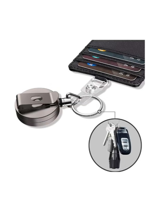 cyleto Heavy Duty Metal Retractable Badge Holder Reel with Belt Clip Key Ring, Waterproof Vertical Clear ID Card Holder and PU Leather Badge Holder  - Image 2
