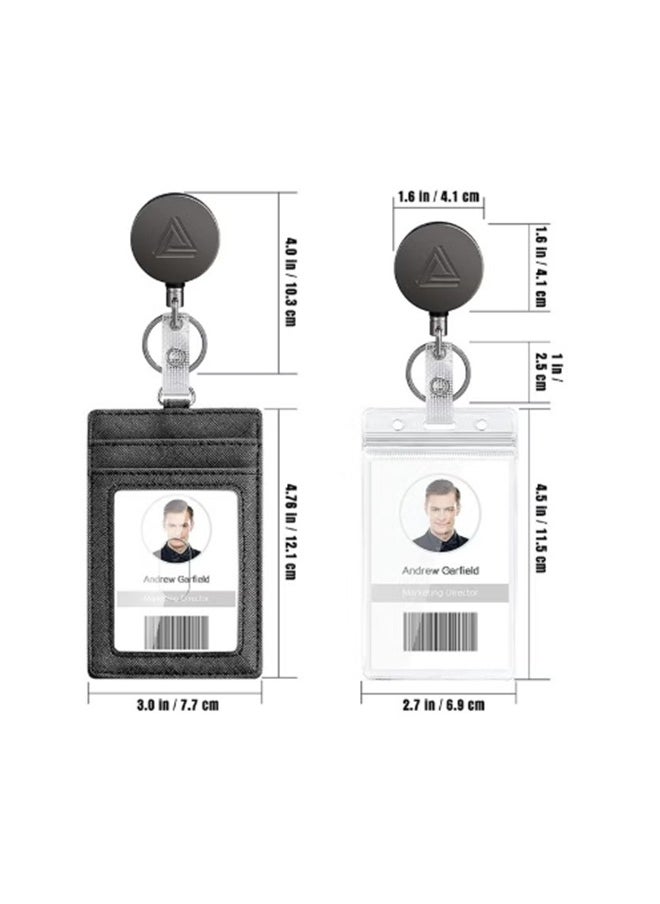 cyleto Heavy Duty Metal Retractable Badge Holder Reel with Belt Clip Key Ring, Waterproof Vertical Clear ID Card Holder and PU Leather Badge Holder  - Image 5