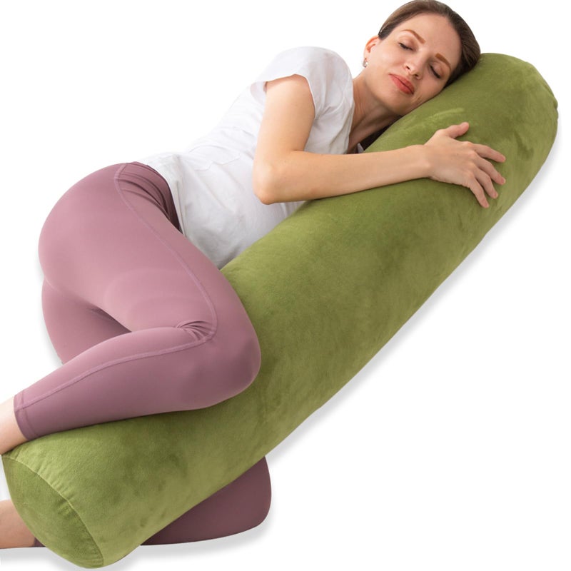 1 MIDDLE ONE Bolster Pillow for Bed Long Round Body Pillow for Adults with Removable Velvet Cover Decorative Tube Roll Cylinder Pillow 47 x 787 Inch Green