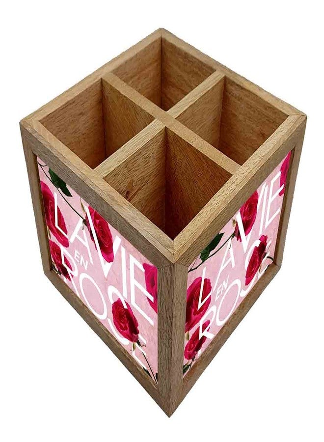 Nutcase Wooden Cutlery Stand Holder Silverware Caddy Spoons Forks Knives Organizer for Dining Table & Kitchen -Made in India-Spoons NOT Included - Love Rose - Image 2