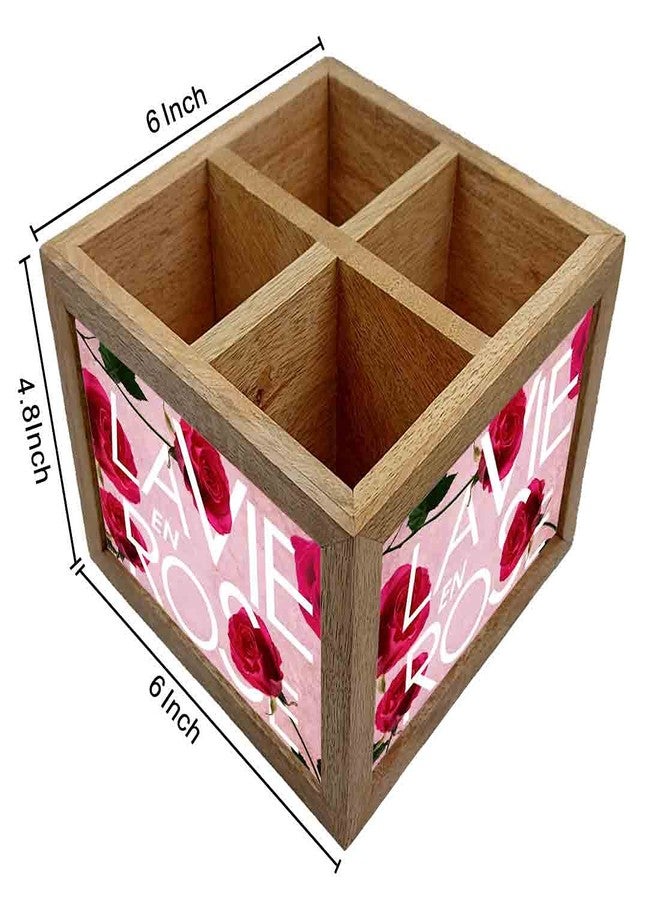 Nutcase Wooden Cutlery Stand Holder Silverware Caddy Spoons Forks Knives Organizer for Dining Table & Kitchen -Made in India-Spoons NOT Included - Love Rose - Image 4