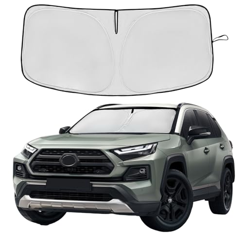 حاجب الشمس لزجاج السيارة الأمامي لتويوتا RAV4 2019-2025 طبقة مزدوجة 240T حاجب نافذة أمامية مخصص حاجب شمس قابل للطي يحجب أشعة UV ملحقات سيارات ضرورية في الصيف RAV4 2019-2025