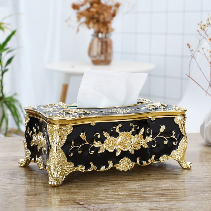 Generic Large Gold Napkin Holder Creative Plastic Tissue Box Black Gold Rose
