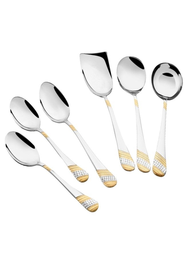 FNS Imperio Food Grade Stainless Steel 24 Karat Gold Plated Serving Spoon Set of 6-Pieces, 30 Cm - Image 3