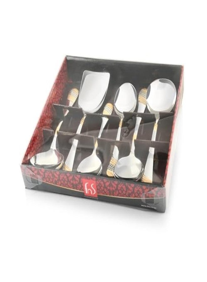 FNS Imperio Food Grade Stainless Steel 24 Karat Gold Plated Serving Spoon Set of 6-Pieces, 30 Cm - Image 1
