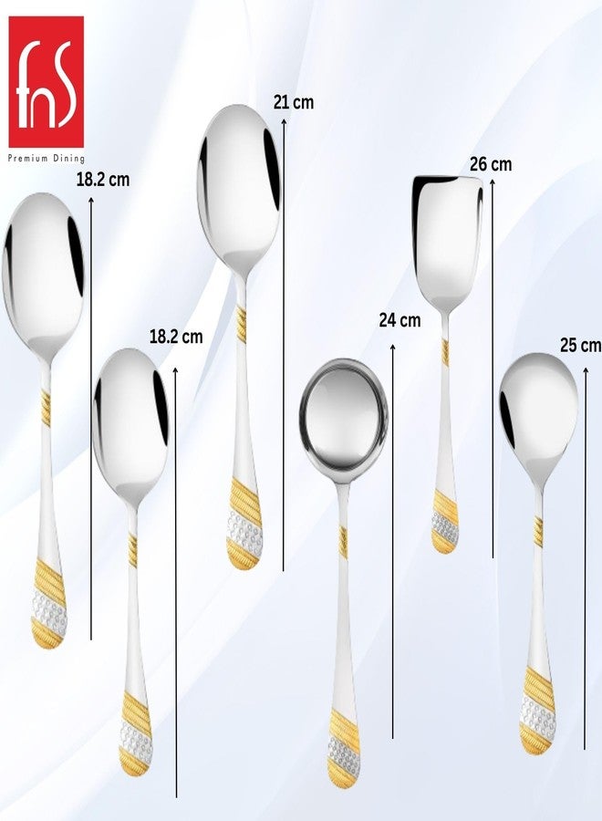 FNS Imperio Food Grade Stainless Steel 24 Karat Gold Plated Serving Spoon Set of 6-Pieces, 30 Cm - Image 4