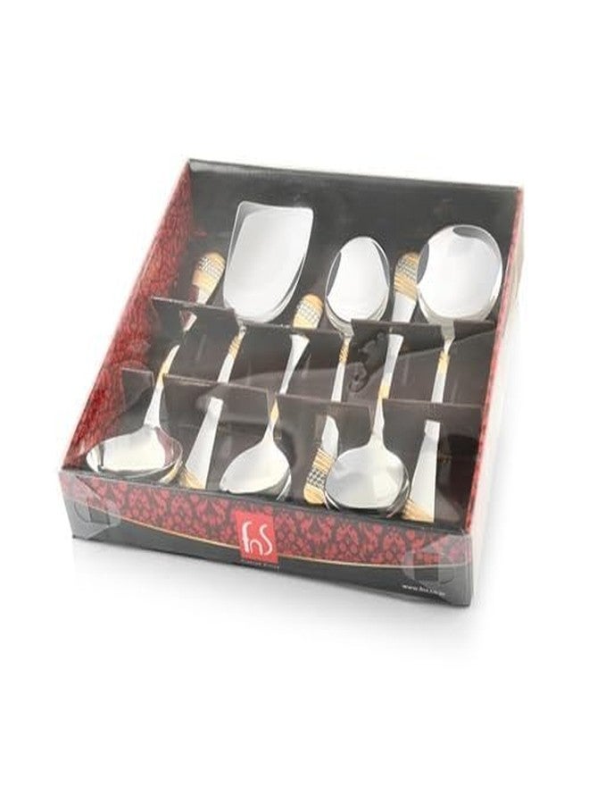 FNS Imperio Food Grade Stainless Steel 24 Karat Gold Plated Serving Spoon Set of 6-Pieces, 30 Cm - Image 2